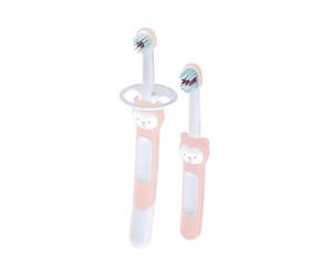 MAM Learn to Brush - Set de Cepillos de Dientes para Niñas con Mango Largo para Aprender la Higiene Bucal en Autonomía, 5+ meses, Rubor (Blush)