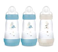 Mam - Lote de 3 biberones anticólicos (260 ml, fácil inicio), color azul y arena