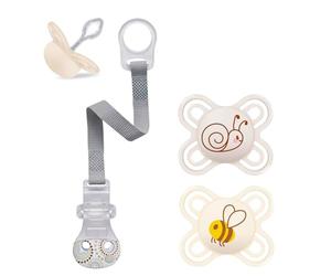 MAM Mini chupete Perfect Start en juego de 2 unidades, 0 - 2 meses, especialmente para recién nacidos, amamantando, respetuoso con los dientes, extra ligero con caja para chupetes, desde el nacimiento