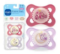 MAM Night - Chupete de silicona que brilla en la oscuridad, rosa, 0-6 meses, 2 unidades