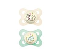 MAM Night Glow in the Dark Silicone Pacifier, Green/White, 0-6 Months, 2-Count