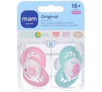 MAM Original chupete a partir de 16 meses, juego de 2 chupetes, rosa/lila | Con soporte para chupete esterilizador portátil, tetina de silicona SkinSoft, máscara curva, sin BPA/BPS