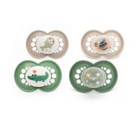 MAM Original Day & Night Chupete, 6-18M, 4 unidades, ortodóntico, verde | SkinSoft - Tetina de silicona, materiales sostenibles, accesorios para bebés recién nacidos (los diseños varían)