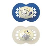 MAM Original Night Chupete Luminoso en Juego de 2 unidades, Silicona SkinSoft con funda porta chupete, 16+ meses, Azul