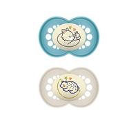 MAM Original Night - Juego de 2 tetinas, luminosas, respetuosas con los dientes, de materiales duraderos y biorrenovables, con caja de chupete para bebés de 6 a 16 meses, diseño de zorro, oso