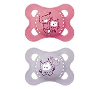 MAM Original Pure chupete de 2 a 6 meses (juego de 2), chupete de bebé hecho de material renovable sostenible y orgánico, chupete de silicona SkinSoft con estuche de carpa rosa/morado