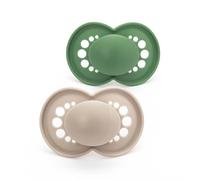 MAM Original Pure - Juego de 2 chupetes para bebés de 16 meses y más, hechos de materiales duraderos y biorrenovables, de silicona SkinSoft con funda para chupete MAM Crema/Verde (los patrones pueden