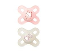 MAM Original Start Chupete 0-2 meses (juego de 2), chupete MAM 0-2 meses con tetina ortodóntica de silicona, kit de 2 accesorios para bebé con porta chupete esterilizador, rosa/neutro