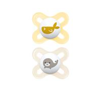 MAM Original Start Chupete 0-2 meses, juego de 2 chupetes, amarillo/neutro | Con soporte para chupete esterilizador portátil, tetina ortodóntica de caucho natural, máscara curva, sin BPA/BPS