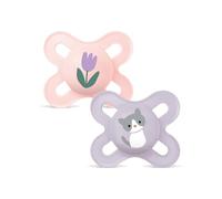 MAM Original Start - Chupete para bebé en juego de 2 chupetes de 0 a 2 meses, tetina de silicona SkinSoft, bio-circular, con funda porta chupete, rosa