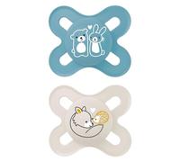 MAM Original Start - Chupete para recién nacidos, paquete de 2 unidades, talla 0-2 meses, chupete de silicona SkinSoft bio redondo con bolsillo para chupete, color azul claro