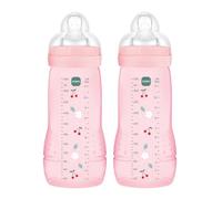 MAM Pack 2 Biberones, a partir de 6 Meses, 330ml, con Tetina X Especial Líquidos Espesos de Silicona de Fácil Aceptación, Fácil de Sostener, Fácil de Limpiar, MAM Easy Active, Rosa, Pack de 2uds