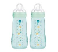 MAM Pack 2 Biberones, a partir de 6 Meses, 330ml, con Tetina X Especial Líquidos Espesos de Silicona de Fácil Aceptación, Fácil de Sostener, Fácil de Limpiar, MAM Easy Active, Azul, Pack de 2uds