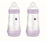 MAM Pack 2 Biberones Anticólicos, 2-4 Meses, 260ml, con con Tetina 2 Flujo Medio de Silicona de Fácil Aceptación, Autoesterilizable y Fácil de Limpiar, MAM Easy Start Anti-Colic, Rosa Mate, 2uds