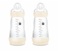 MAM Pack 2 Biberones Anticólicos, 2-4 Meses, 260ml, con Tetina 2 Flujo Medio de Silicona de Fácil Aceptación, Autoesterilizable y Fácil de Limpiar, MAM Easy Start Anti-Colic, Neutro Brillante, 2uds