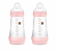MAM Pack 2 Biberones Anticólicos, 2-4 Meses, 260ml, con Tetina 2 Flujo Medio de Silicona de Fácil Aceptación, Autoesterilizable y Fácil de Limpiar, MAM Easy Start Anti-Colic, Rosa Brillante, 2uds