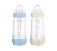 MAM Pack 2 Biberones Anticólicos, a partir de 4 Meses, 320ml, con Tetina 3 Flujo Rápido de Fácil Aceptación, Autoesterilizable y Fácil de Limpiar, MAM Easy Start Anti-Colic, Azul y Neutro, 2uds