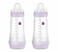 MAM Pack 2 Biberones Anticólicos, a partir de 4 Meses, 320ml, con Tetina 3 Flujo Rápido de Fácil Aceptación, Autoesterilizable y Fácil de Limpiar, MAM Easy Start Anti-Colic, Rosa Mate, Pack de 2uds