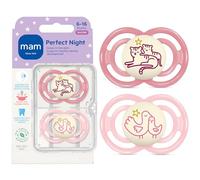 MAM Perfect Night - Chupete para bebé, pezón patentado, brilla en la oscuridad, paquete de 2, 6-16 meses, niña