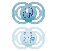 MAM Perfect - Juego de 2 piruletas de silicona para un desarrollo saludable de la cavidad oral, kit de 2 accesorios para bebé con soporte para chupete esterilizador, color azul claro