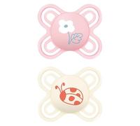 MAM Perfect Start - Juego de 2 chupetes de silicona para un desarrollo bucal saludable, 2 accesorios para bebé con soporte para chupete esterilizador, rosa y neutral