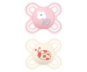 MAM Perfect Start - Juego de 2 chupetes de silicona para un desarrollo bucal saludable, 2 accesorios para bebé con soporte para chupete esterilizador, rosa y neutral