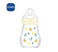 Mam Premium Glass Biberón 170 Ml Con Tetina Skinsoft Flujo Lento, Vidrio Borosilicato, 0-6 Meses, Color Blanco, Sin Bpa/bps, Compatible Mam