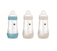 MAM Set de Biberones Anticólicos, 2-4 Meses, 260ml, con Tetina 2 Flujo Medio de Silicona de Fácil Aceptación, Autoesterilizable y Fácil de Limpiar, MAM Easy Start Anti-Colic, 3ud