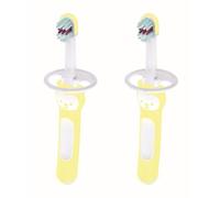 MAM Set de Cepillo de Dientes para Bebé, Mango Compacto, Ergonómico y Antideslizante, para Primeros Dientes, con Protector de Seguridad, Cabezal muy Pequeño y Cerdas Extra Suaves, Neutro, Pack 2