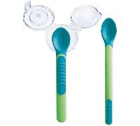 MAM Set de Cucharas, Puntas Sensibles al Calor, Suaves y Delicadas para el Paladar y las Encías del Bebé, Ayudan en la Transición a Comer de Forma Independiente, con Tapa Protectora, Neutro, Pack 2ud