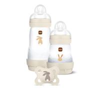 MAM Set de iniciación Boy // Botella anticólicos de 160 ml // Incluye tetina tamaño 1 a partir del nacimiento // Incluye chupete de silicona Skin Soft Original de MAM 0-6