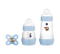 MAM, Set de Recién Nacido, Set Regalo. Incluye: 1 Biberón Anticólico de 130ml, 1 Biberón Anticólico de 260ml, 1 Chupete Original Start, a partir de 0 meses, Azul