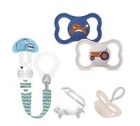 MAM SkinSoft - Chupete dental de silicona para 6-16 meses, 2 unidades, tetina fina, ortodóntica, agradable al tacto, flujo de aire adicional, incluye estuche de viaje + MAM Clip it!