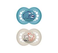 MAM SkinSoft - Juego de 2 chupetes originales de silicona para bebés de 6 a 16 meses, hechos de materiales duraderos y biorrenovables, con caja de chupete para bebés de 6 a 16 meses, diseño de oso