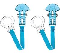 MAM Soother Clips, Pack of 2, Baby Soother Chain Fits All MAM Soothers, Newborn Essentials, White with Blue Strap (Soothers Not Included)