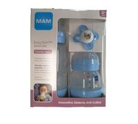 MAM Starter - Juego de 2 biberones Easy Start anticólicos, 130 ml y 260 ml, con tetina de silicona SkinSoftTM y chupete Start Nanò, 0+ meses, azul