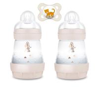MAM Starter Set - 2 biberones anticólicos de 160 ml con tetina de tamaño 1 (desde el nacimiento) + chupete de silicona Skin Soft original de MAM (0 - 6 meses)