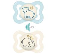 MAM Supreme - Chupete de silicona de 0 a 6 meses con caja de esterilización de transporte, Dento-Flex, para un desarrollo saludable de la boca, extra fino y flexible