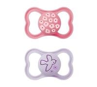 MAM Supreme Chupete en juego de 2, para un desarrollo saludable de los dientes y la mandíbula, previene la irritación de la piel, con caja para chupete, más de 16 meses, flores/pájaro