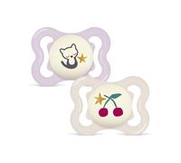 MAM Supreme Night chupete de 0 a 6 metros (juego de 2), incluye caja de transporte y esterilización, chupete luminoso para bebé desde el nacimiento, tetina hecha de silicona de Carpefull, de 0 a 6