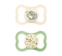 MAM Supreme Night - Juego de 2 tetinas luminosas, ideales para un desarrollo saludable de los dientes y la mandíbula, previene la irritación de la piel, con caja de chupete para bebés de 6 a 16 meses