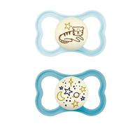 MAM Supreme Night - Juego de 2 tetinas luminosas, ideales para un desarrollo saludable de los dientes y la mandíbula, previene la irritación de la piel, con caja de chupete para bebés de 16 meses y