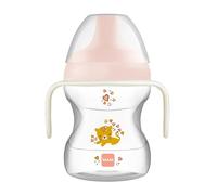 MAM Taza para aprender beber | Vaso de bebida para niños pequeños de 190 ml con asas de biberón que brillan en la oscuridad | para alimentar y aprender a beber | Rosa (varios diseños)