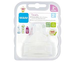 MAM Tetine anatomique - Debit 2 Moyen - Silicone - Lot de 2 - Transparent