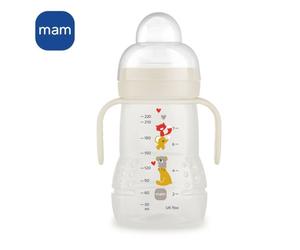 Mam Transition Trainer Bottle 220 Ml Verde, Tetina Skinsoft Y Pico Antivuelco Blando, Asas Ergonómicas, Apto 4+ Meses