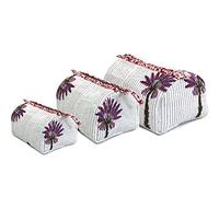 Mam Treasures - Organizador de neceser de algodón indio, acolchado, con cierre de cremallera, bolsa de cosméticos, bolsa de aseo hecha a mano, 3 piezas, bolsa de maquillaje de algodón acolchado,