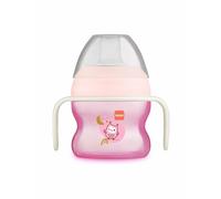 MAM Vaso de Aprendizaje, a partir de 4 Meses, 150ml, el Primer Vaso del Bebé, Boquilla Antiderrames Asimétrica de Silicona de Fácil Aceptación, con Asas que Brillan en la Oscuridad, Rosa, Pack 1ud