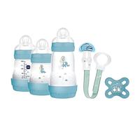 Mam Welcome To The World - Juego de regalo con 3 biberones anticólicos, chupete, clip para chupete, color azul, Instrucciones en Lengua Extranjera