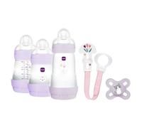 MAM Welcome to the World Set, Regalo Recién Nacido, Rosa, 5 uds | 2 Biberones Anti-Colic 160 ml, 1 Biberón Anti-Colic 260 ml, 1 Chupete Original Start, 1 Broche, Para Bebés +0 meses