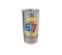 Mamá 67 Meme Cumpleaños 7 Años Bloques De Construcción Ladrillos Vaso térmico de acero inoxidable de doble pared